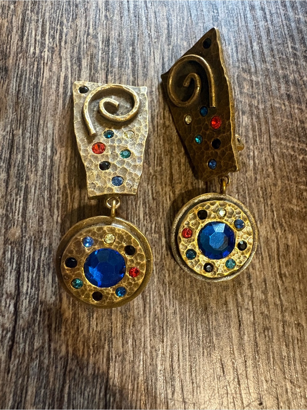 Patricia Locke Clip-On Earrings With Multicolored Stones Signed Vintage